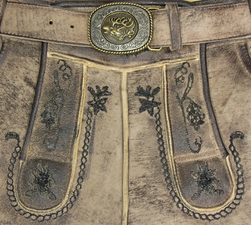 MADDOX Kurze Trachten Lederhose "Horb" mit Gürtel | Natur Vegetabil