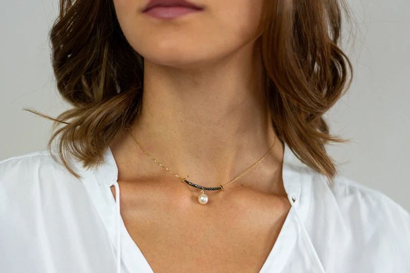 LUISIA Goldene Halskette mit schwarzen Zirkonia | 925 Silber