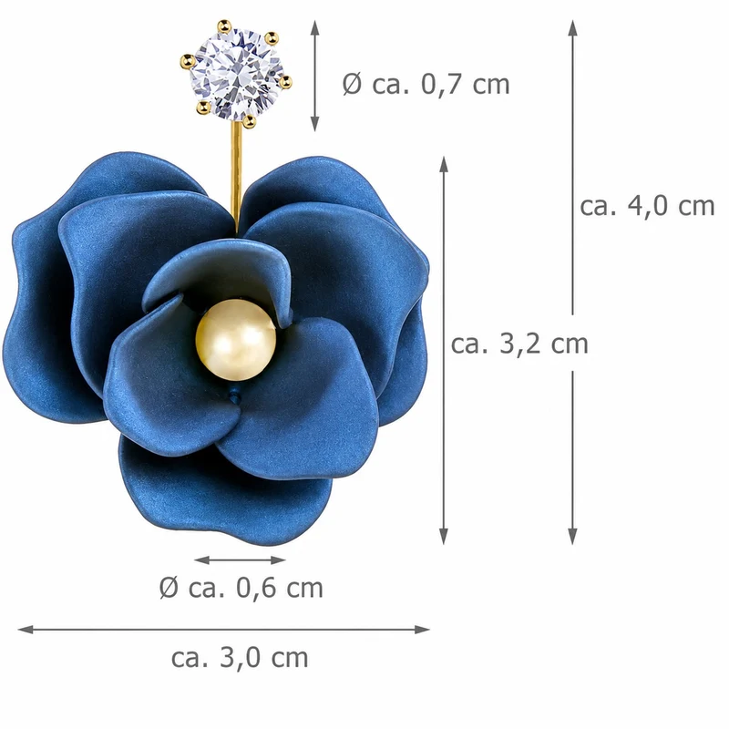 LUISIA Front Back Ohrringe Jarla mit Blumen - 16 Karat vergoldet Dunkelblau