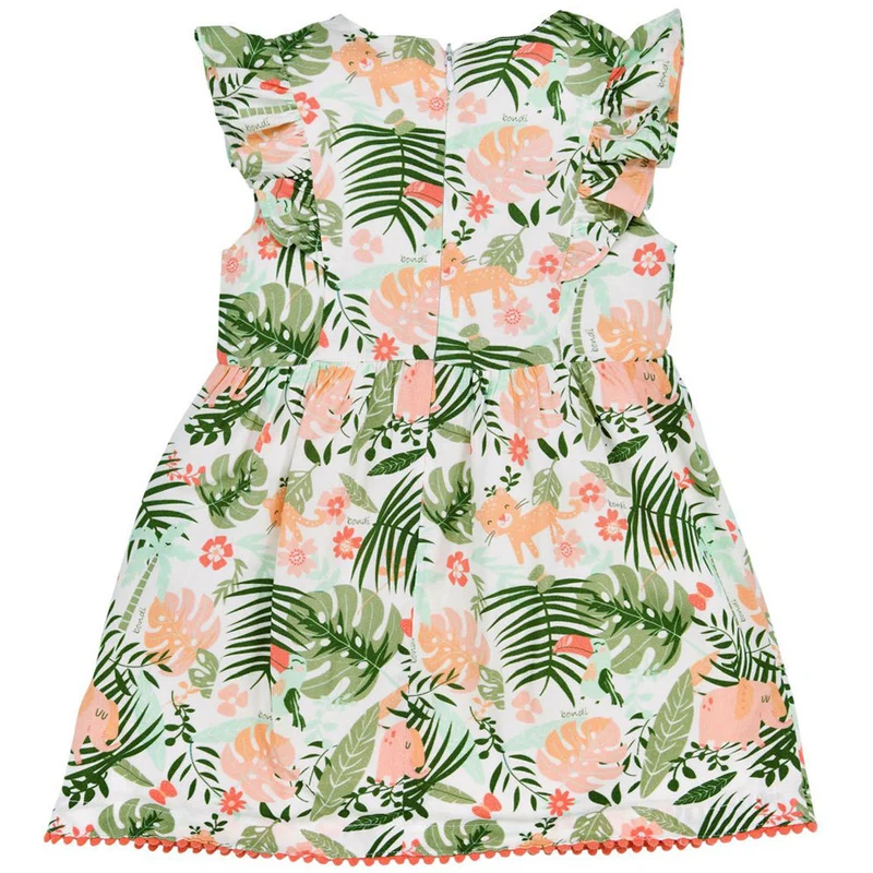 BONDI Baby Mädchen Kleid "Jungle" 86605 - Weiß / Apricot / Grün | Sommerkleid