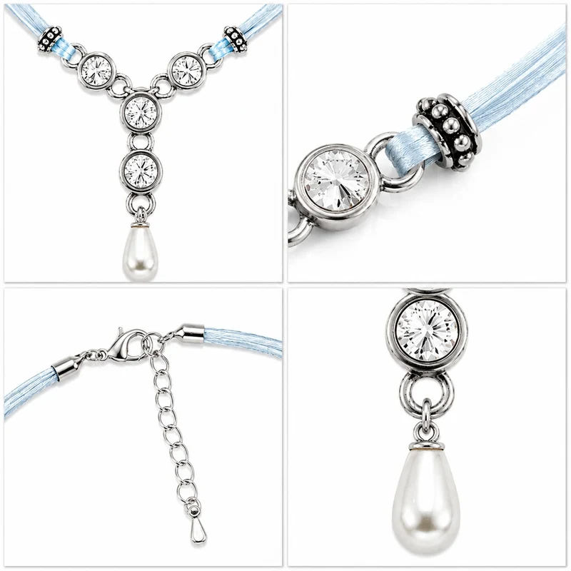 LUISIA® Halskette "Cami" mit Kristallen von Swarovski® und Perle | Hellblau