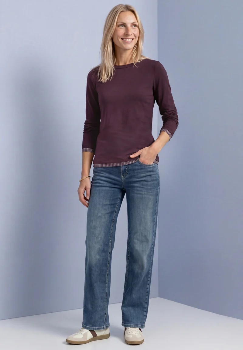 Langarmshirt mit karierten Meshdetails