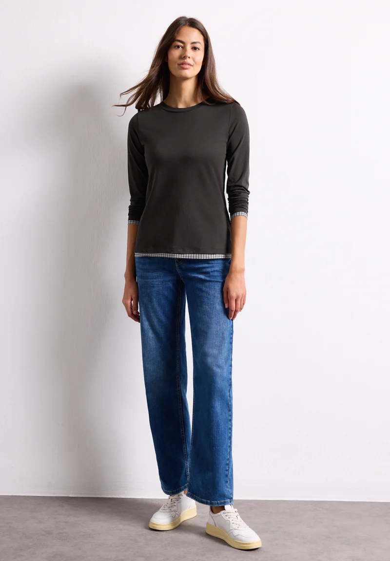 Langarmshirt mit karierten Meshdetails