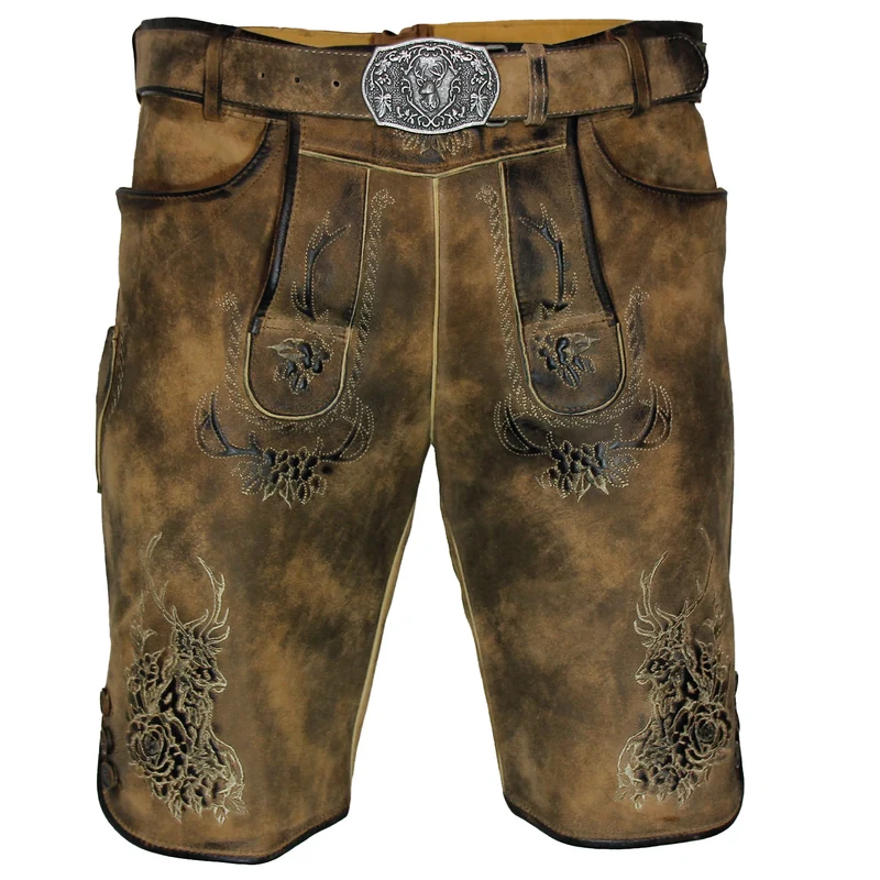 MADDOX Kurze Herren Lederhose "Brienz" mit Gürtel | Nappato Camel
