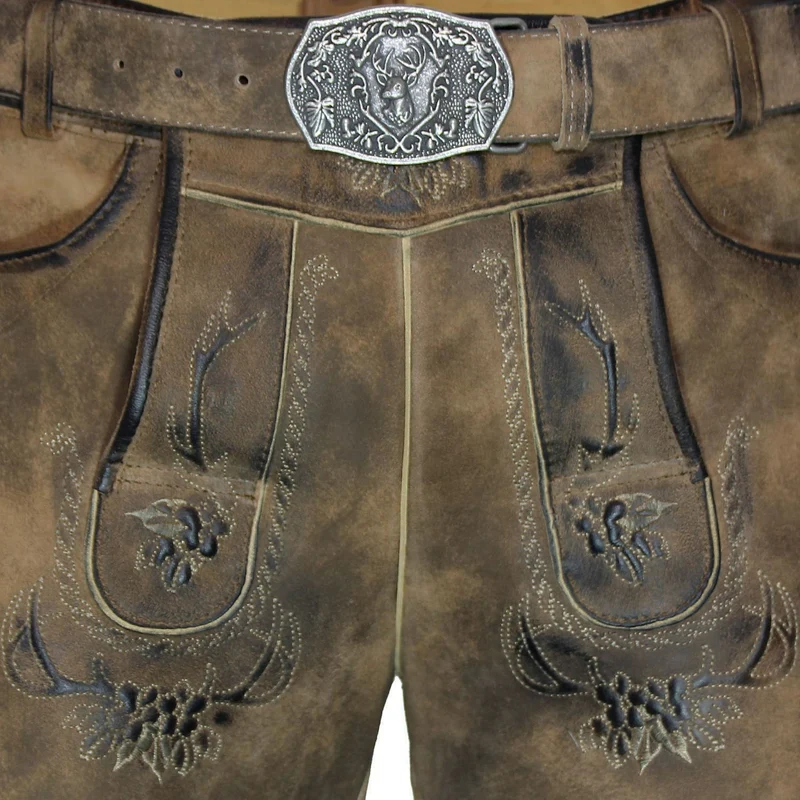 MADDOX Kurze Herren Lederhose "Brienz" mit Gürtel | Nappato Camel