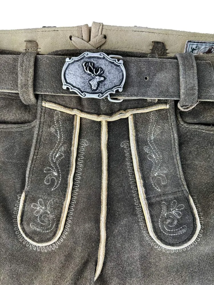 Buchberger Kurze Lederhose "Schorsch 1" mit Gürtel | Ziegenvelours Granit