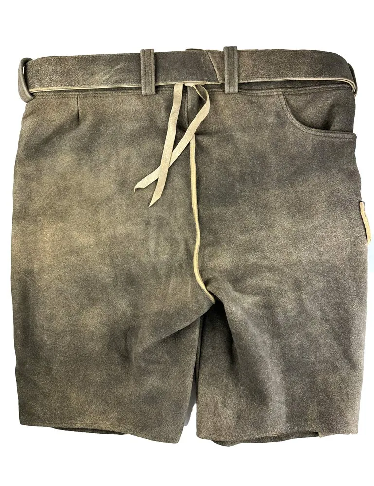 Buchberger Kurze Lederhose "Schorsch 1" mit Gürtel | Ziegenvelours Granit
