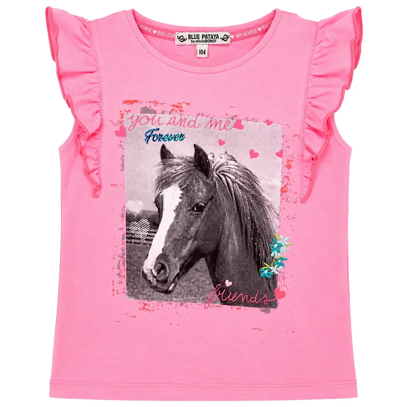 BONDI T-Shirt "Friends" mit Flügelärmel 36202 - Rosa | Mädchen Kurzarmshirt