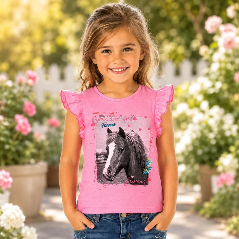 BONDI T-Shirt "Friends" mit Flügelärmel 36202 - Rosa | Mädchen Kurzarmshirt