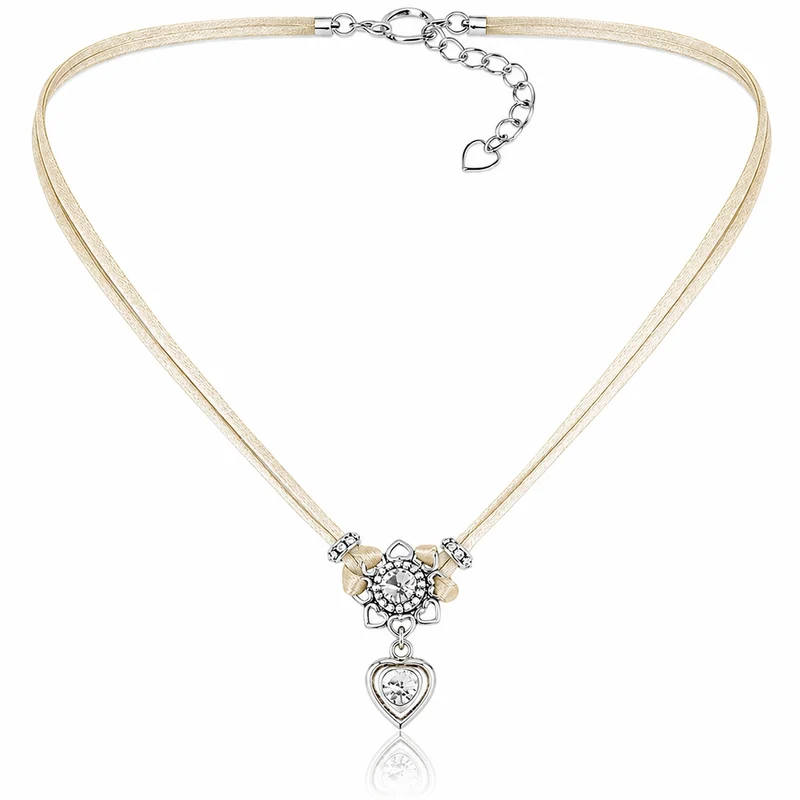LUISIA® Halskette "Chiara" Herzblüte - Kristalle von Swarovski® | Taupe