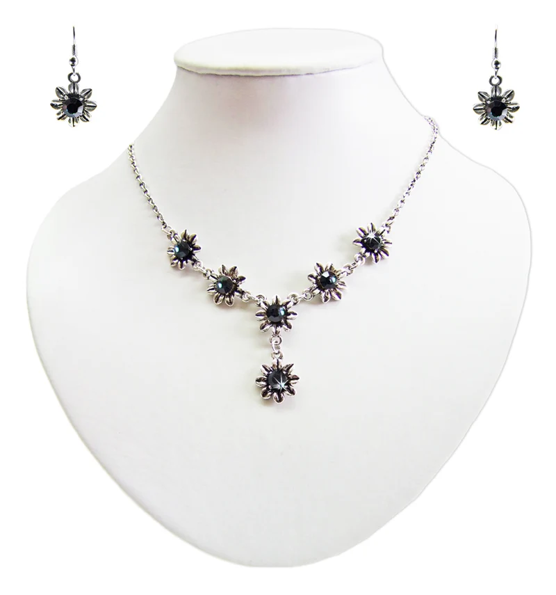 Blumen Collier mit Ohrhängern - Ozeanblau