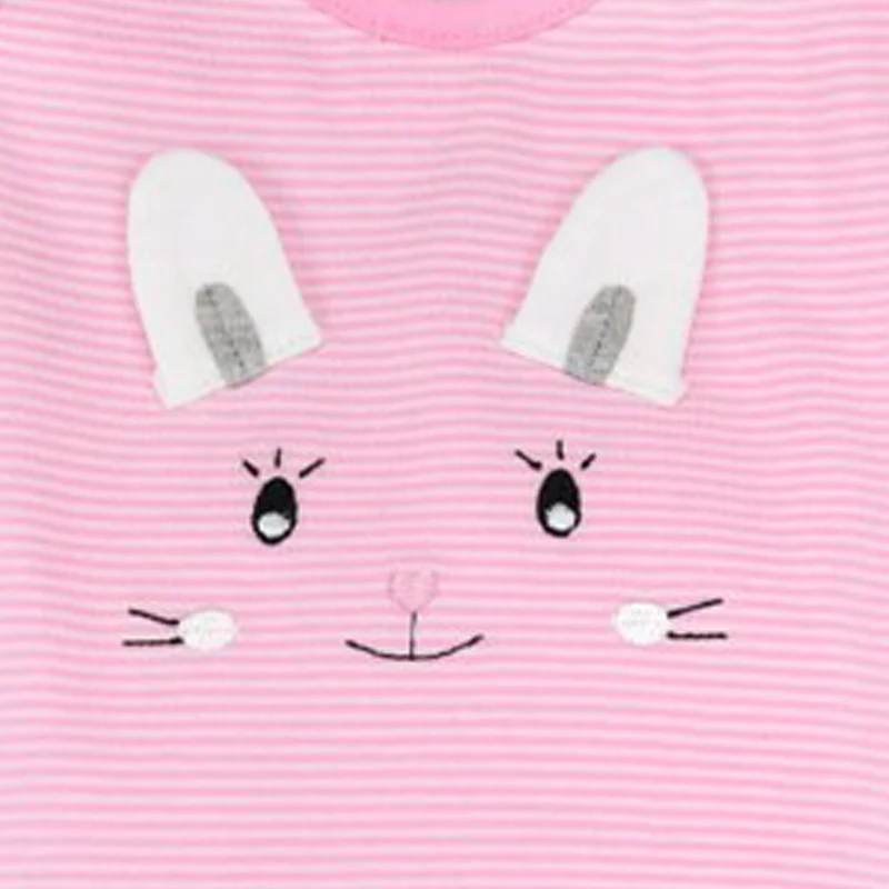 BONDI Baby Strampler "Häschen" geringelt 2-tlg. 93636 | Rosa / Weiß