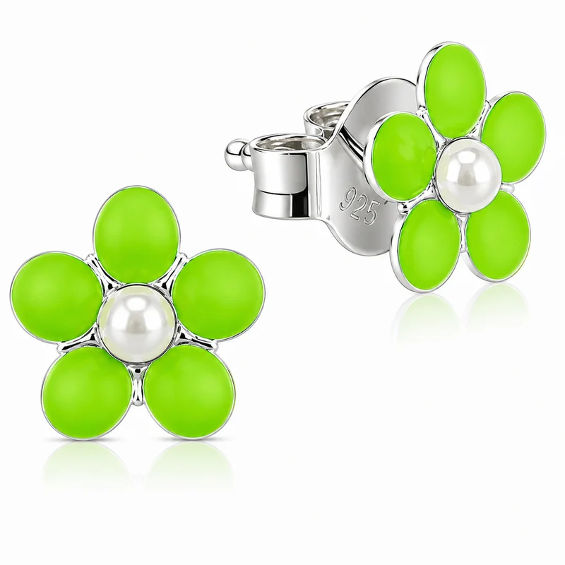 LUISIA® Ohrstecker "Blume" - 925 Sterling Silber | Hellgrün