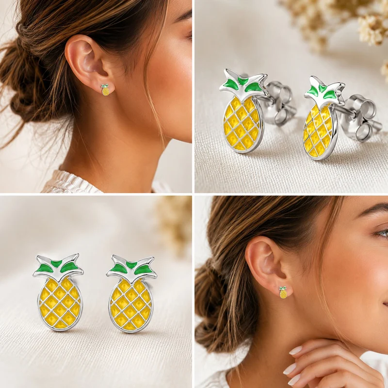 LUISIA® Kinder Ohrstecker "Ananas" - Ohrringe | 925 Silber