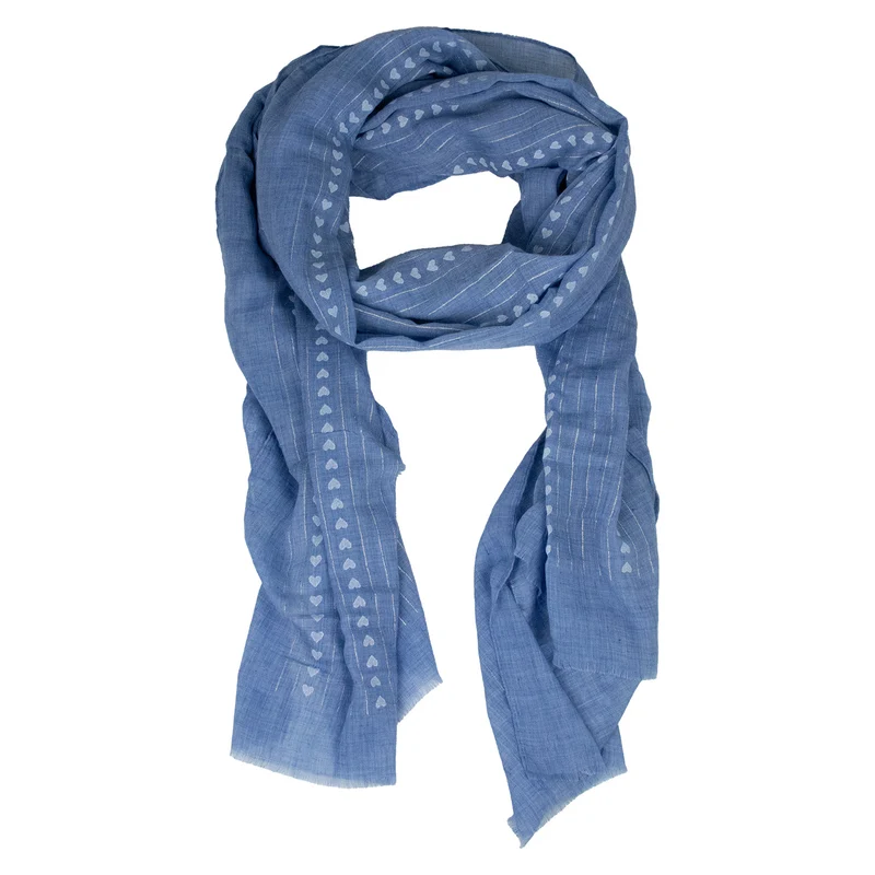 Halstuch Schal Unifarben mit Herzen und Glitzer Streifen 185 x 70 cm | Hellblau