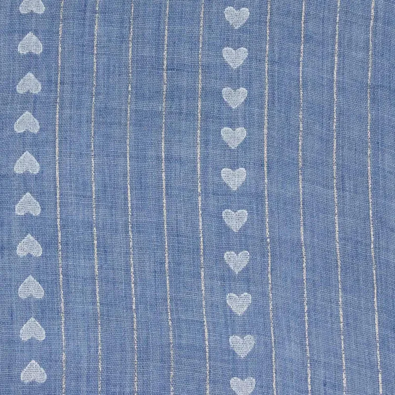Halstuch Schal Unifarben mit Herzen und Glitzer Streifen 185 x 70 cm | Hellblau