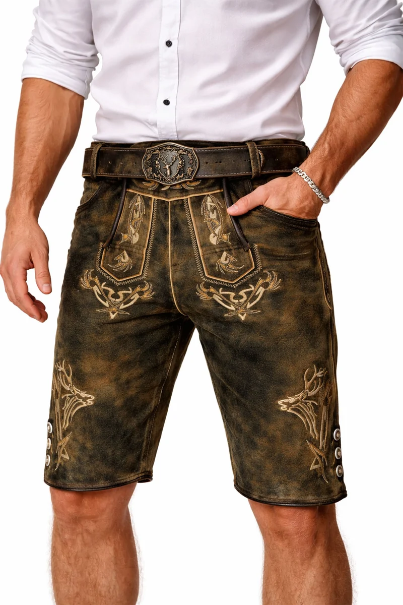MADDOX Kurze Herren Lederhose "Felixsee" mit Gürtel | Antik H. Schiefer