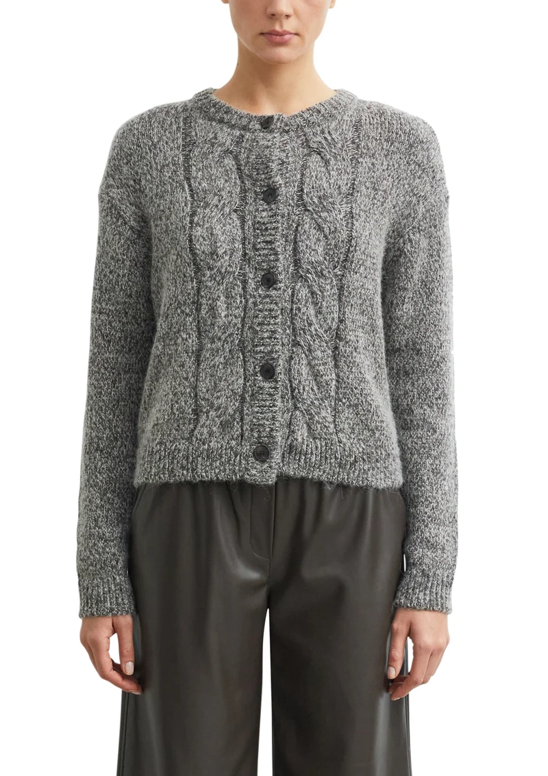 Mouliné-Cardigan mit Zopfmuster