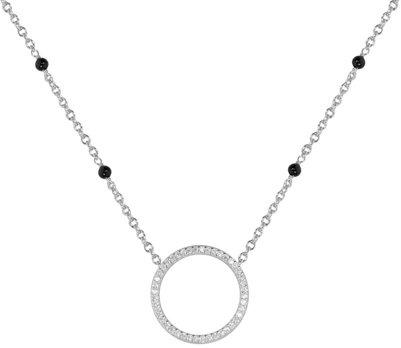 LUISIA Halskette "Ring mit schwarzen Achat Perlen" 67044 | 925 Silber (Länge 50cm)