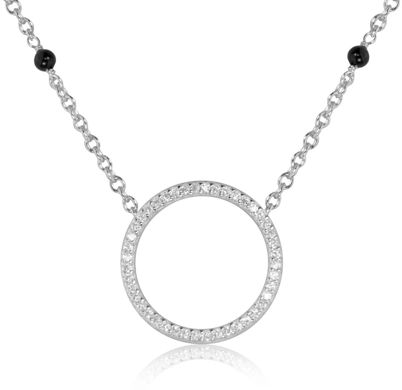 LUISIA Halskette "Ring mit schwarzen Achat Perlen" 67044 | 925 Silber (Länge 50cm)