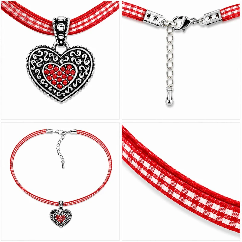 LUISIA® Kinder Halskette "Kariert mit Herz" mit Kristallen von Swarovski® | Rot