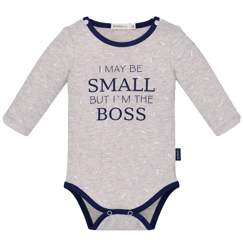 BONDI Baby Langarmbody "Small Boss" 93682 | Grau Navy