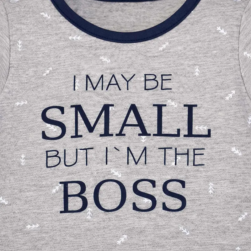 BONDI Baby Langarmbody "Small Boss" 93682 | Grau Navy