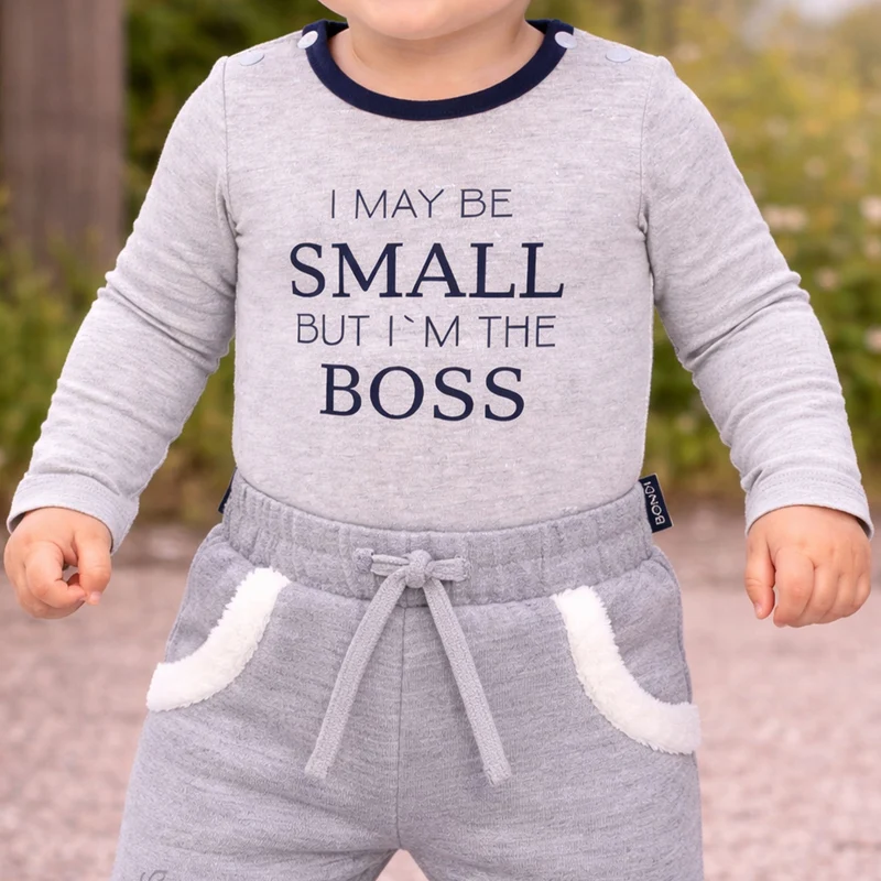 BONDI Baby Langarmbody "Small Boss" 93682 | Grau Navy