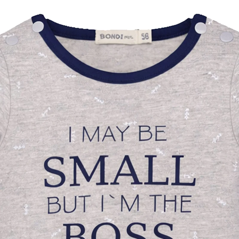BONDI Baby Langarmbody "Small Boss" 93682 | Grau Navy