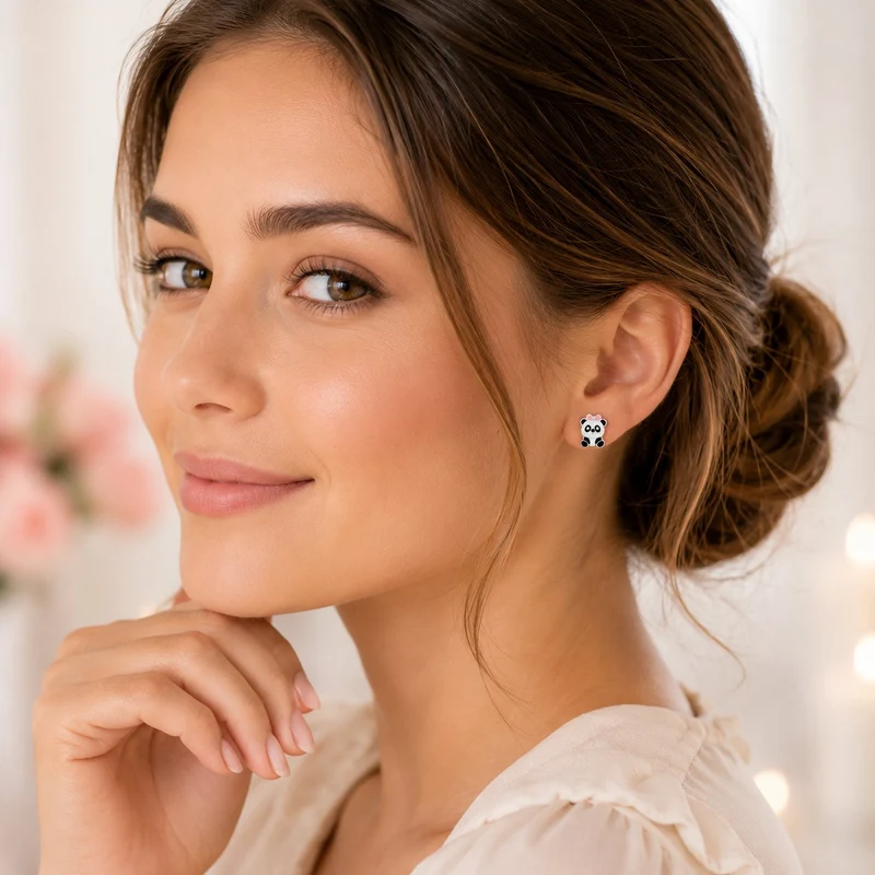 LUISIA® Ohrstecker "Panda Bär" mit Zirkonia E-15149 | 925 Sterling Silber