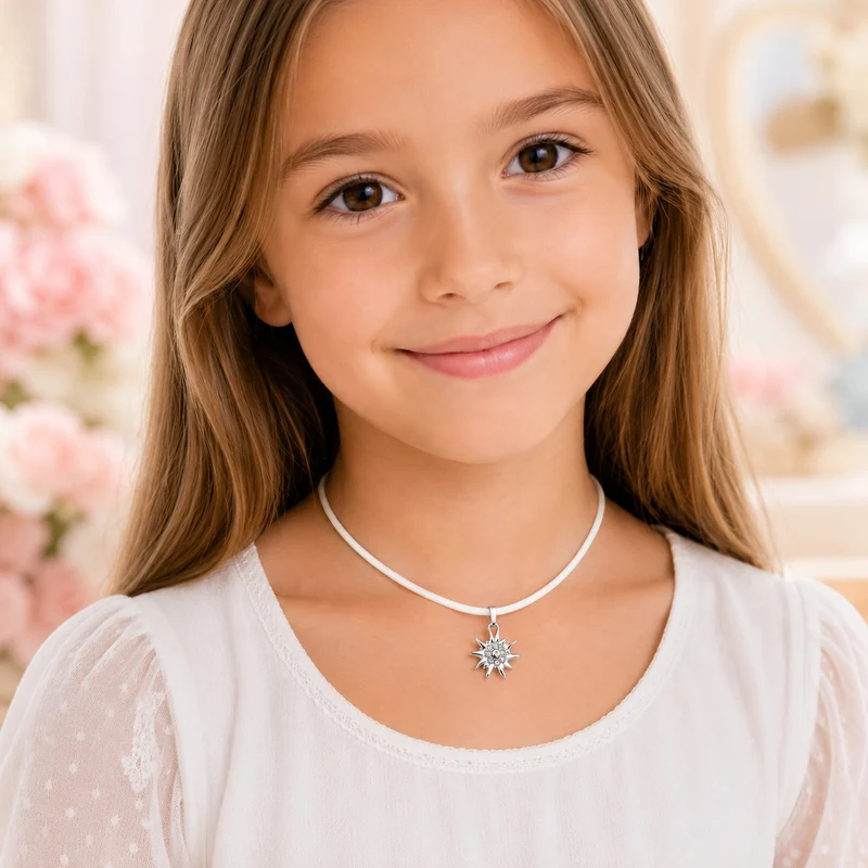 LUISIA® Kinder Halskette "Edelweiß" mit Kristallen von Swarovski® | Weiß