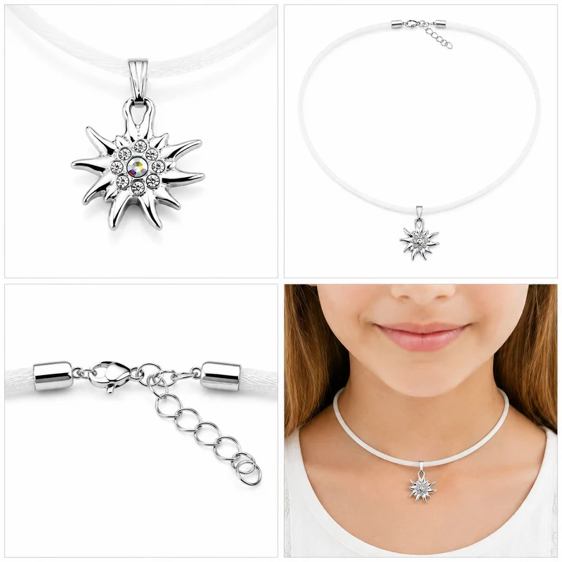 LUISIA® Kinder Halskette "Edelweiß" mit Kristallen von Swarovski® | Weiß