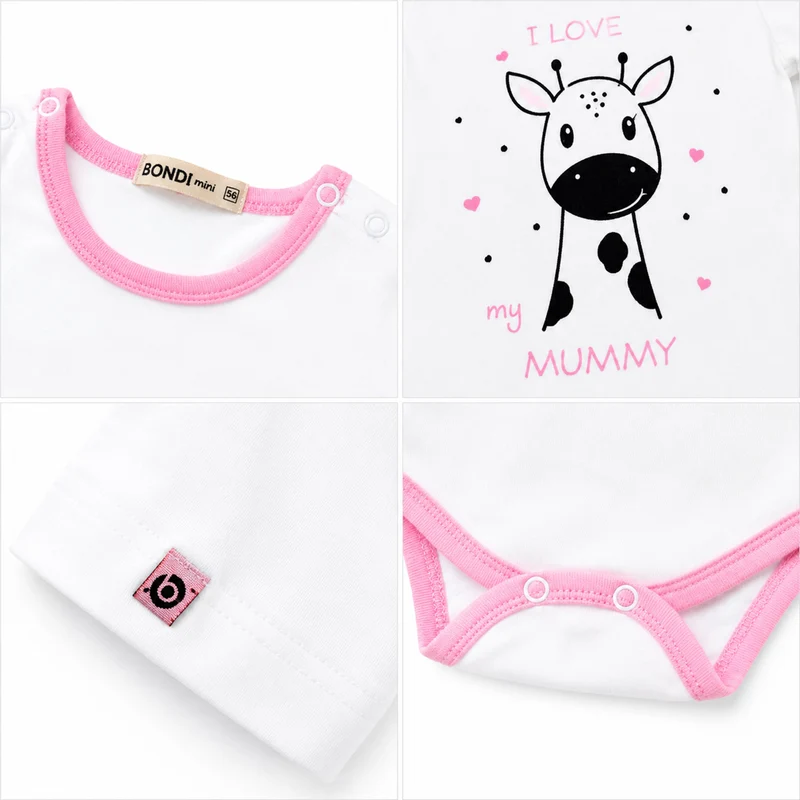 BONDI Baby Langarmbody "I love my Mummy" mit Giraffe | 93635 - Weiß/Rosa