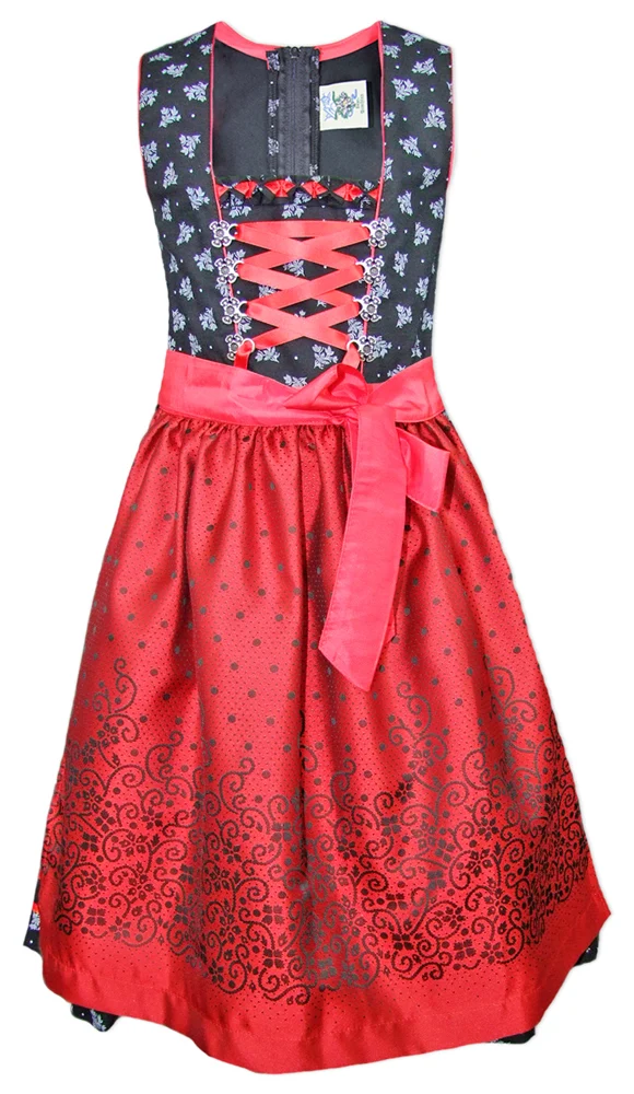 Isar-Trachten Jugend Dirndl "Ava" 2-tlg. | Schwarz Rot