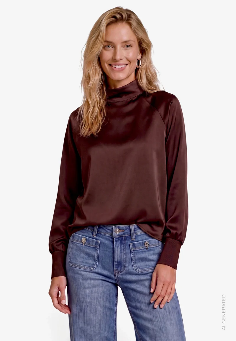 Satinbluse mit Stehkragen