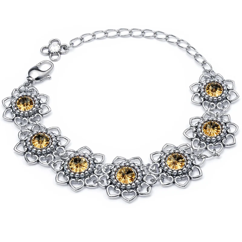 LUISIA® Armband "Leandra" mit Herzblüten und Premium Kristallen | Light Col. Topaz / Hellbraun