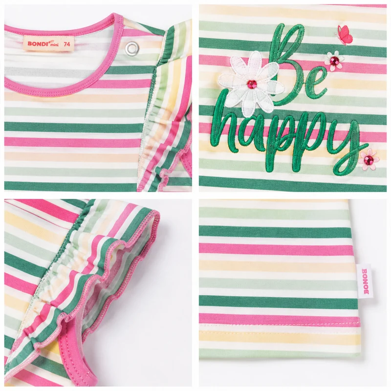 BONDI Mädchen T-Shirt "Happy" 86881 | Mehrfarbig gestreift