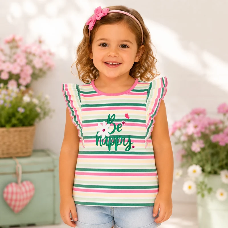 BONDI Mädchen T-Shirt "Happy" 86881 | Mehrfarbig gestreift
