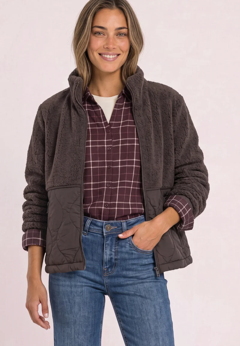 Teddyjacke mit Reißverschlusstaschen und Stehkragen