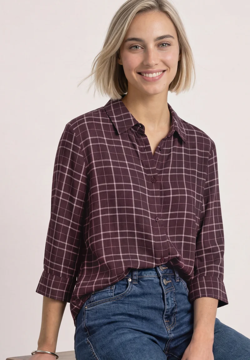 Bluse mit Karomuster und 3/4-Arm