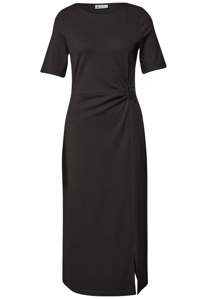 Midikleid mit Wickeldetail und Rundhalsausschnitt