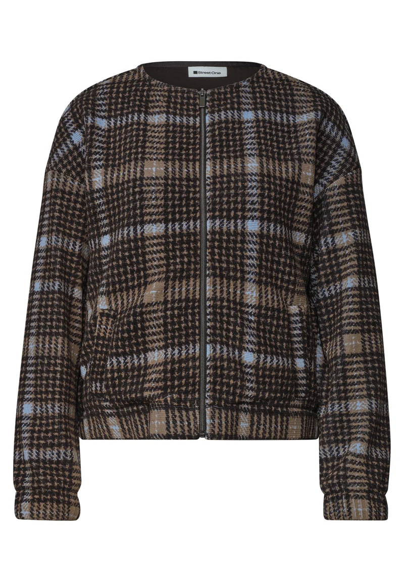 Cordjacke mit Karomuster und elastischen Bündchen