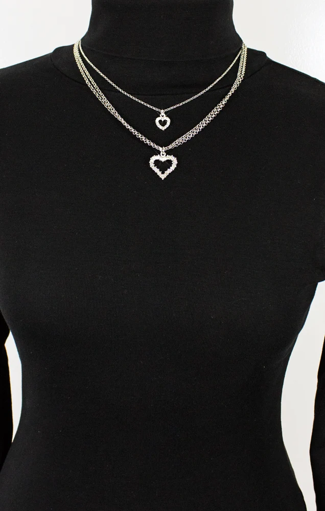 LUISIA® Doppel Halskette mit Herzanhängern und Premium Kristallen - Silber