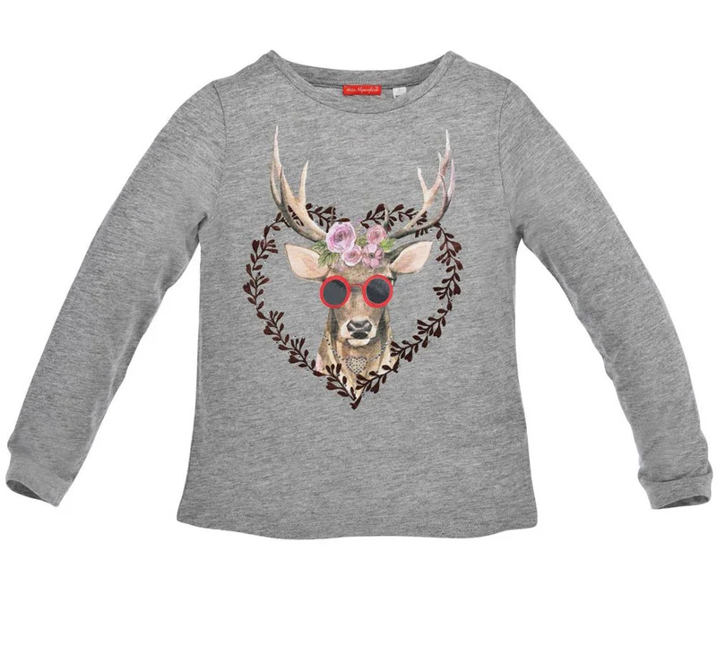 BONDI Mädchen Langarm Shirt "Miss Alpenglück" Hirsch 26072 - Grau