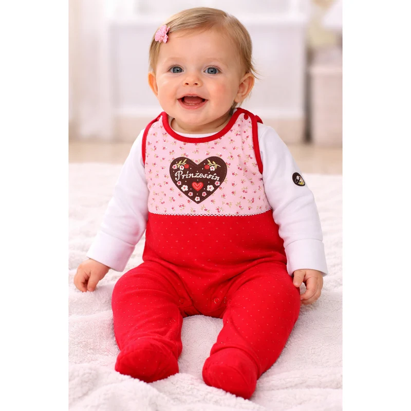 BONDI Baby Strampler "Prinzessin" mit Herz 86557 | Mädchen Overall 2-tlg. Rosa Rot