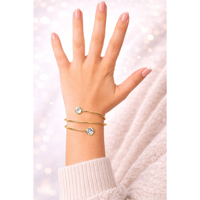 LUISIA® Spiral Armreif "Fjella" mit zwei Premium Kristallen - Silber / Violet