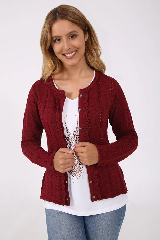 Krüger Damen Trachtenjacke "Augusta" mit Lochstickerei | Bordeaux Rot