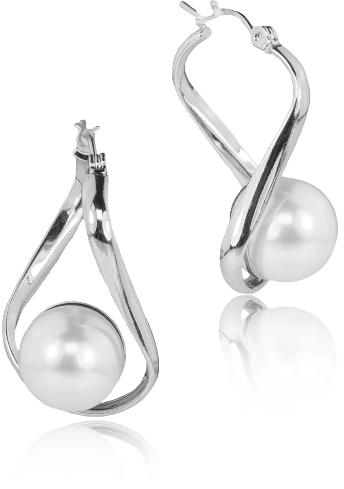 LUISIA® Geschwungene Ohrringe "Liora" mit Premium Perle - Silber / White Pearl