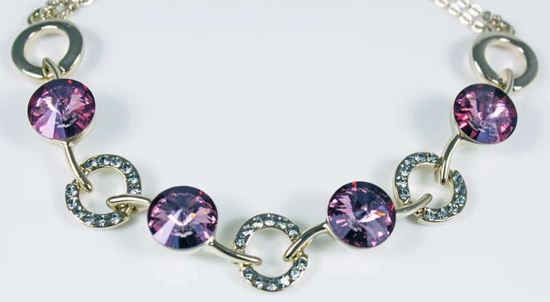 LUISIA® Goldenes Damen Armband mit rosa Rivoli Premium Kristallen