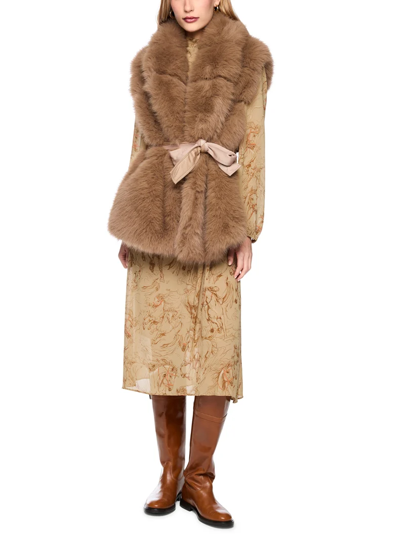 Fake-Fur-Weste mit Gürtel